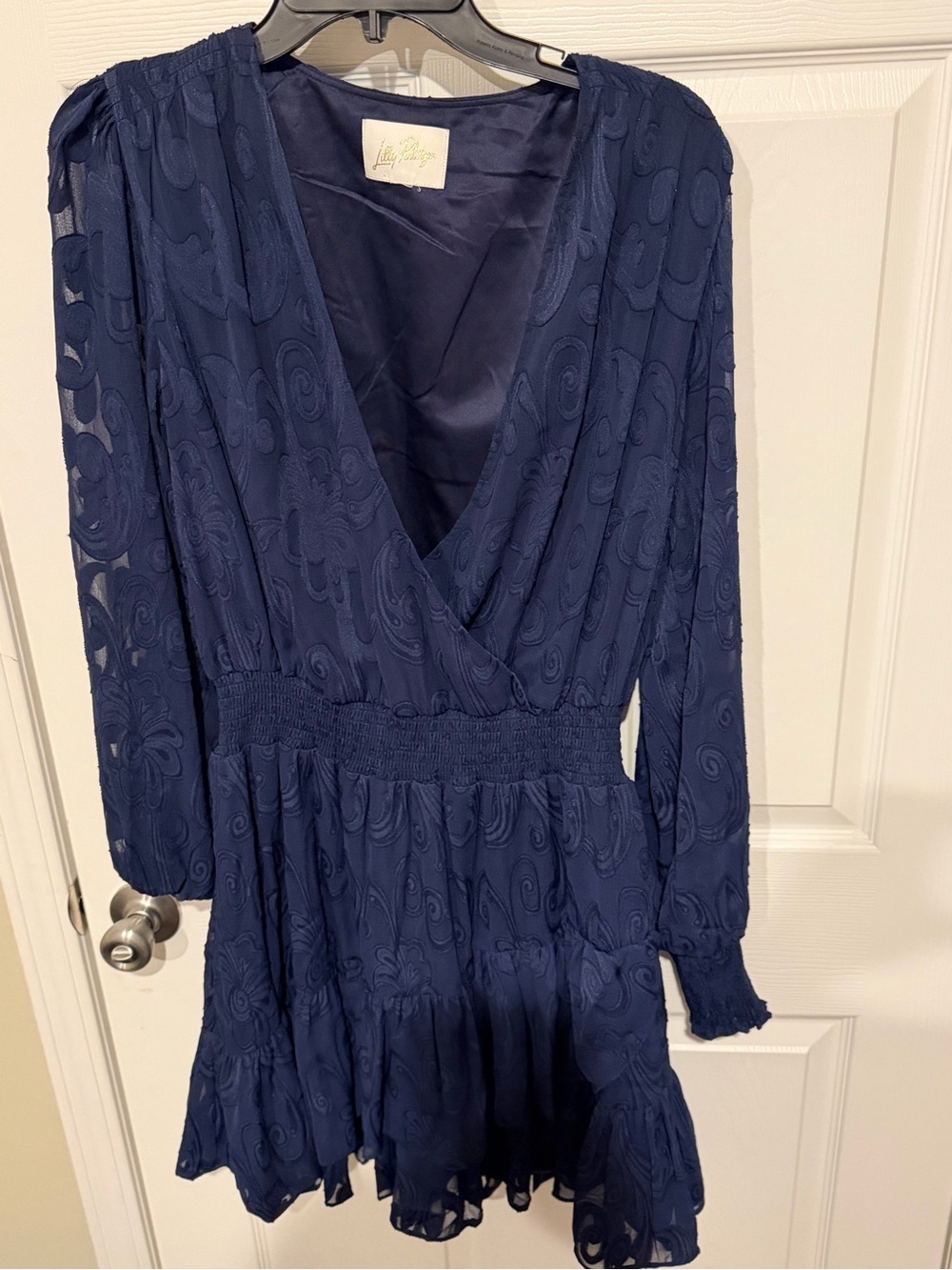 Lilly Pulitzer Navy Textured Long-Sleeve Midi Dress